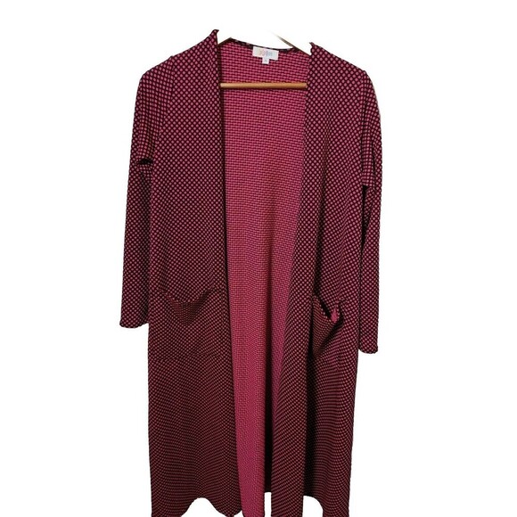 LuLaRoe SZ S Sarah long Cardigan Duster Black With Pink‎ Polka-dots Neon Rare - Picture 1 of 6